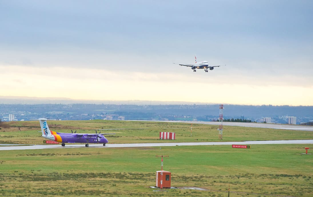 Aircraft landing and awaiting taxi