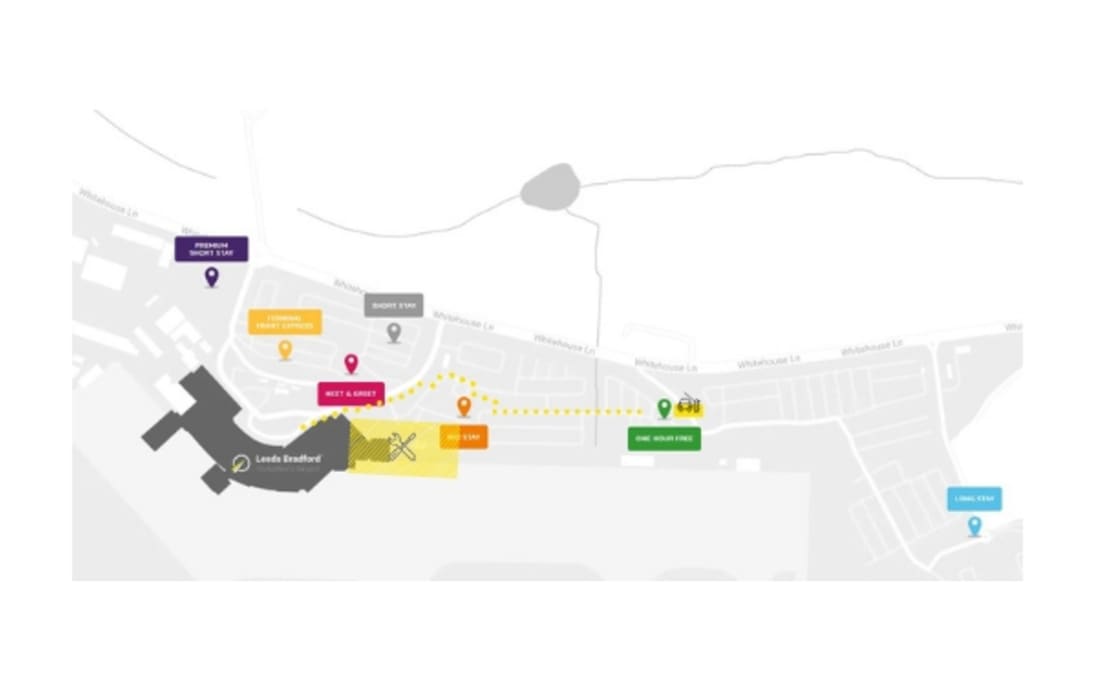 Walking route from Mid Stay and One Hour Free during terminal extension works