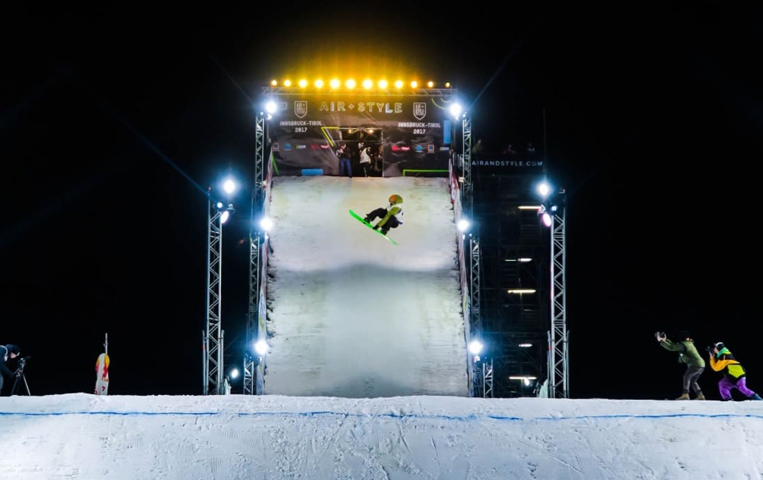 Snowboarding event in the peaks above Innsbruck