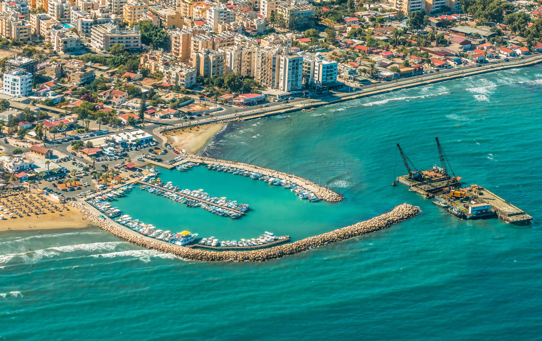 Aerial view of Larnaca town and harbour