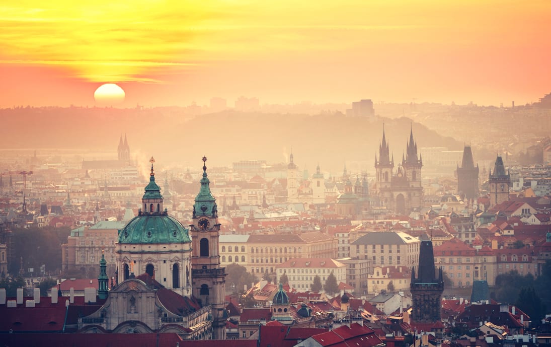 Prague skyline at dusk