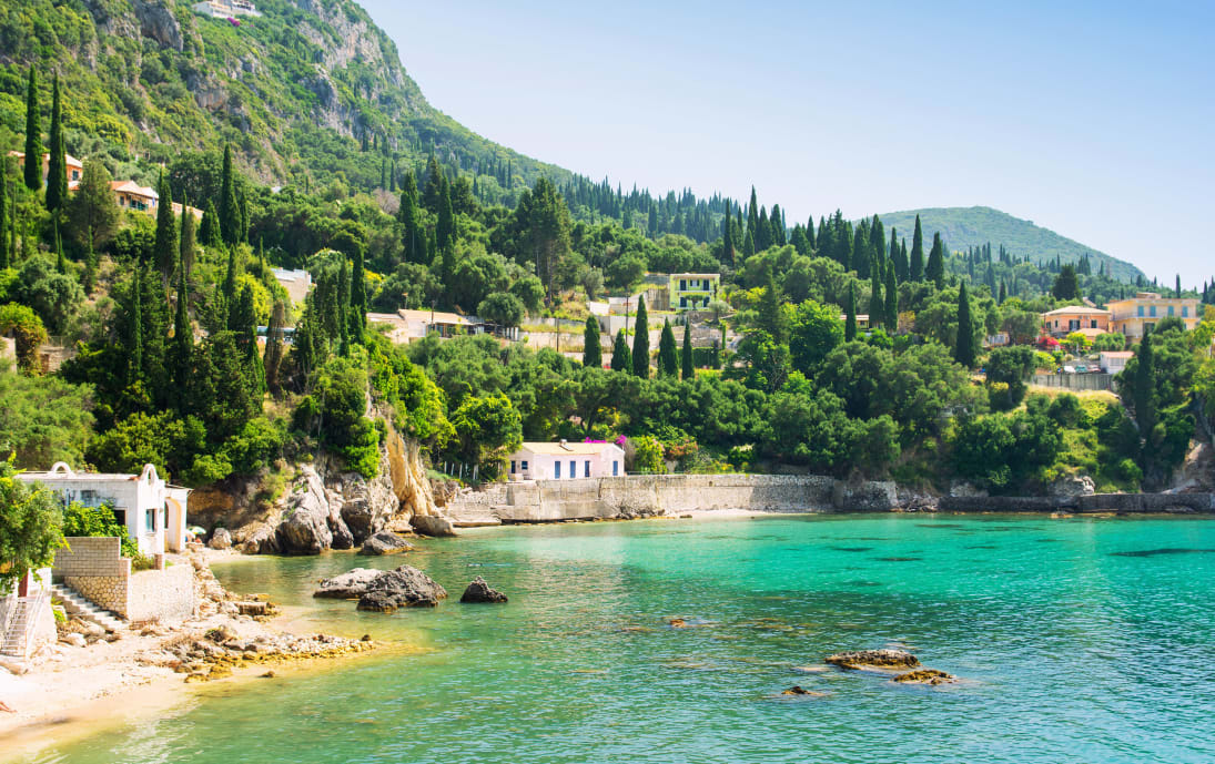 Beautiful Corfu coastline with greenery