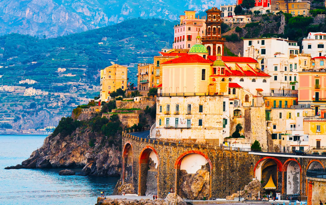 Amalfi Town and Tyrrhenian Sea during Sunset