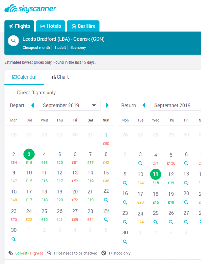 Skyscanner flight search results