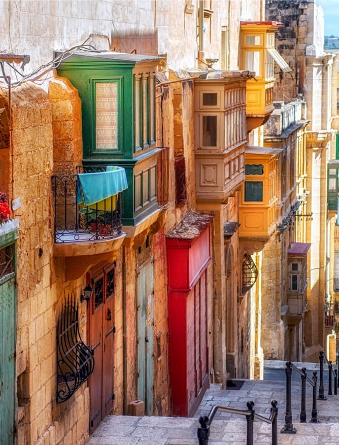 Colourful street in Valletta town