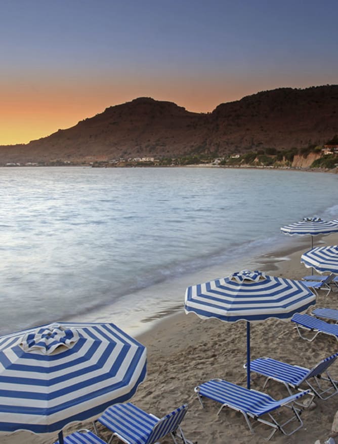 Rhodes beach at sunset