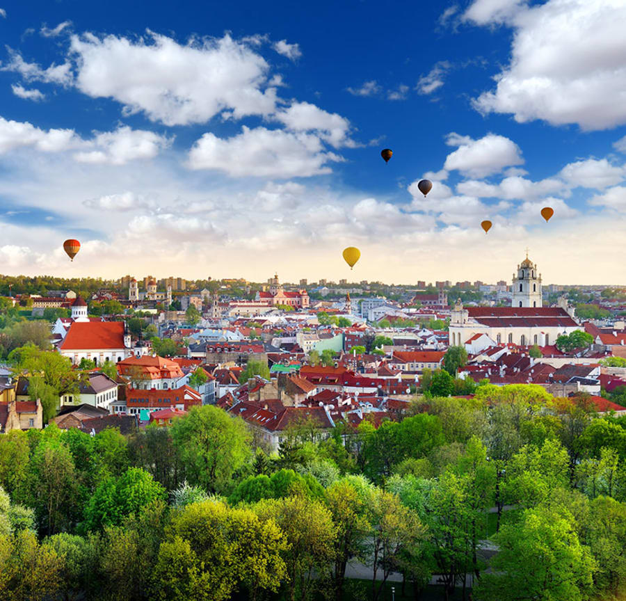 Hot air balloons over Vilnius, Lithuania